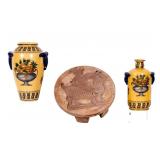 Antique French Carved Barrel/Churn Lid + Vases