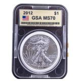 2012 MS70 Graded American Silver Eagle Coin