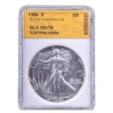 1986-P Silver Eagle Dollar in SGS MS70 Holder