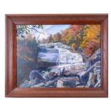 Signed Oil on Canvas of Waterfall