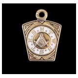 14K Gold and Enamel Free Mason Charm