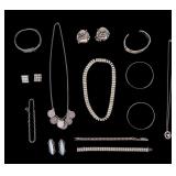 Vintage Silver Tone and Rhinestone Jewelry