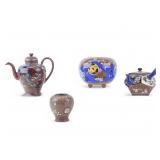 Antique Cloisonne Enamelware Lidded Pots (4)