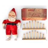 Vintage Santa Claus Plush Figure, Candle Set