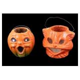 Vintage Paper Mache Cat and Pumpkin Lanterns