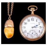 Antique Elgin Pocket Watch & Elk Tooth Charm