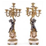 Pair of Bronze Figural Cherub Candelabra