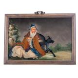 19th C Chinese Reverse Painted Laozi Painting