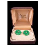 14K Gold and Jade FLower Earrings