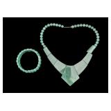 Green Hardstone Necklace and Stretch Bracelet