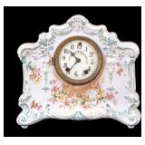 Porcelain Mantel Clock, Gilbert Clock Co Movement