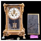 Antique Gilbert Brass Regulator Mantle Clock