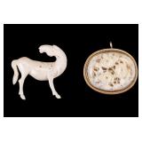 Carved Natural Material & Sterling Brooches