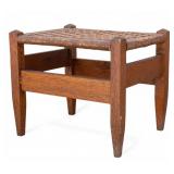 Antique Oak Bench w/ Woven Rattan Top