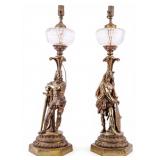Figural Bronze Gallic Warrior Fluid Lamp Pair