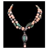 Turquoise and Coral Necklace, 925 Clasp