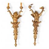 Antique French Electrified Cherub Wall Sconce Pair