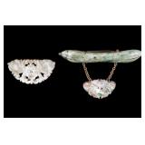 Carved Chinese Jade and Silver Pins (2)