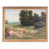 M. Dyer's Lady with Sheep Oil on Canvas (1907)