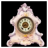Victorian Porcelain Mantel Clock, Gilbert Clock Co