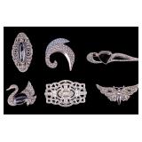 Sterling Silver, Onyx, & Pave Marcasite Brooches