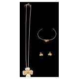 Trifari Gold Tone Dogwood Flower Jewelry Set