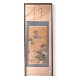 19th C Japanese Oversized Framed Silk Scroll