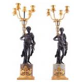 Pair of Large Bronze & Gilt Figural Candelabra