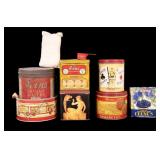 Vintage Tins, Salt Bag, and Prune Box