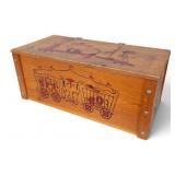 Vintage Wooden Toy Box with Circus Graphics