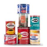 7 Vintage Coffee Tins with Various Brands