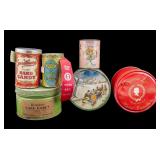 6 Vintage Candy Cans and 3 Candy Tins