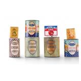 Vintage Asco Cocoa Tins, 8 Pieces with Sign