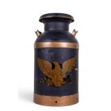 Vintage Black Steel Milk Can, American Eagle