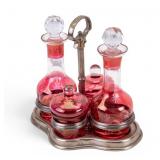 Victorian Cranberry Glass Cruet Set