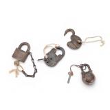 Early, antique Heavy Locks w/ Keys (4)