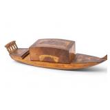 Vintage Inlaid Wooden Boat-Form Cigarette Box