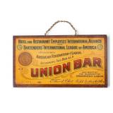 Antique Union Bar Tin Litho Over Cardboard Sign
