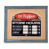 Vintage Framed Dr. Pepper Store Hour Window Cling