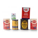 6 Vintage Spice and Salt Tins