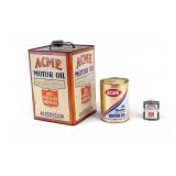 Vintage ACME Motor Oil Cans, 3 Pieces