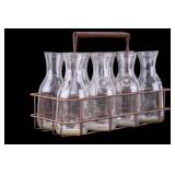 Early Milk Carrier Basket & Vintage Bottles