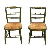 Antique 19th C Hitchcock Style Rush Seat Chairs