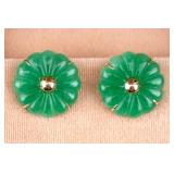 14K Gold Jade Flower Earrings