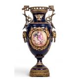 French Palace Cobalt Sevres Vase, Figural Handles