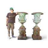 Pair Neoclassical Cast Iron Lion Head Urns ~5