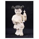 Antique Carved Figure of Little Girl with Flute