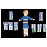Folk Art Handmade Rag Doll, 8 Tumblers