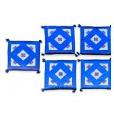 Embroidered Tea Table Blue Throw Pillows (5)