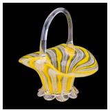 Mid Century Murano Latticino Glass Basket